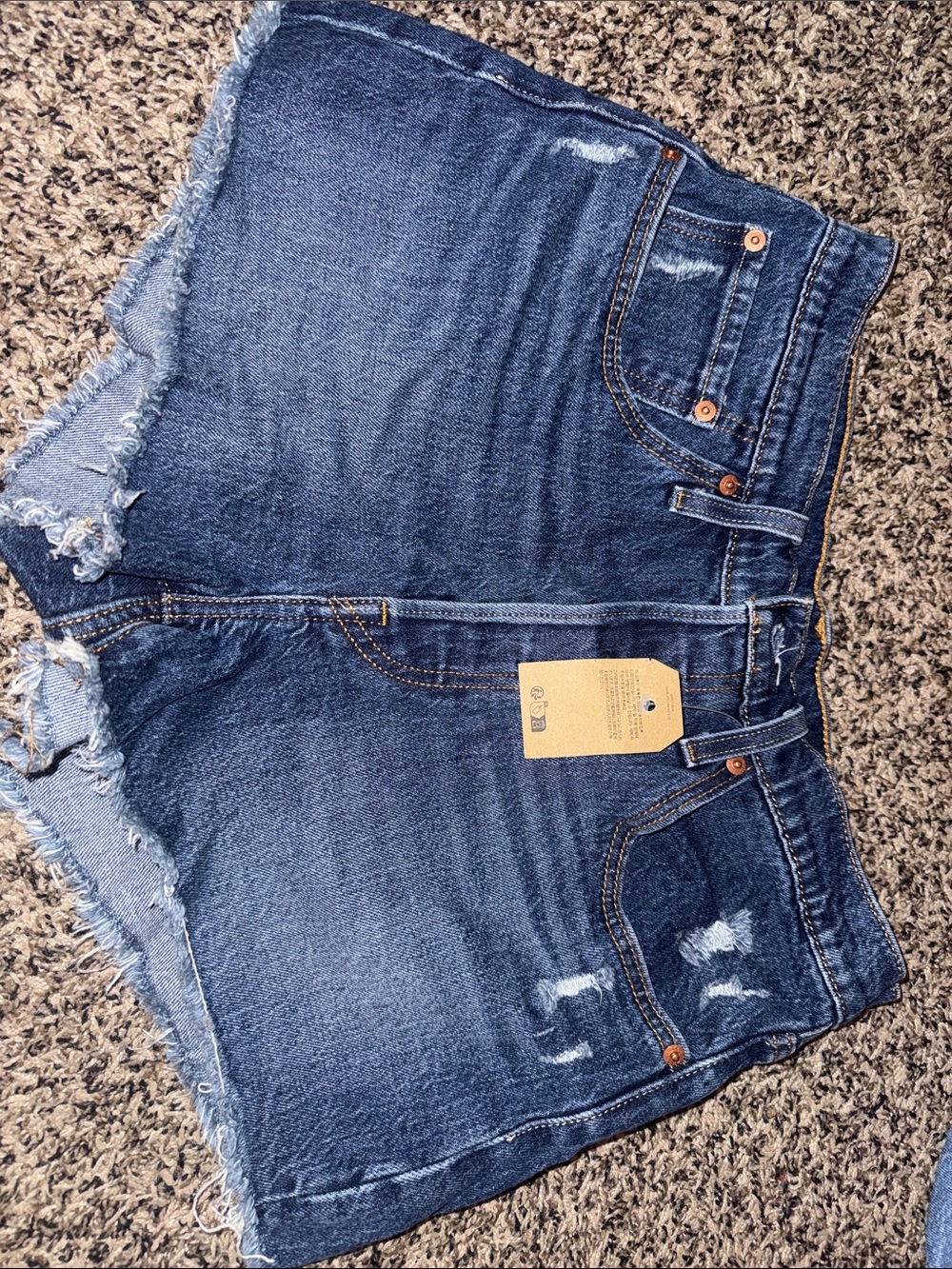 Levi's Dark Blue Distressed Cutoff Denim Shorts